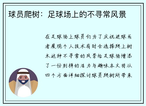 球员爬树：足球场上的不寻常风景